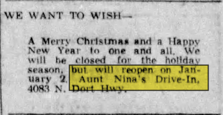 Aunt Ninas Drive-In - Dec 24 1954 Article (newer photo)